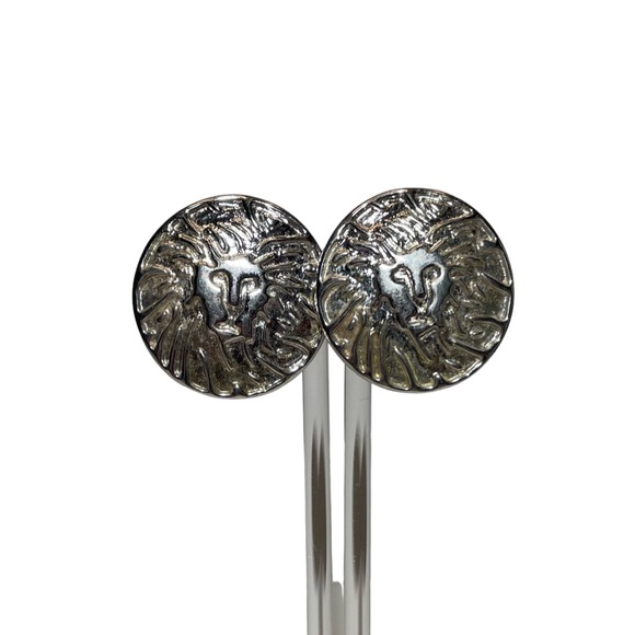 Anne Klein Vintage Lion Head Round Clip On Large Statement Earrings - Picture 3 of 4